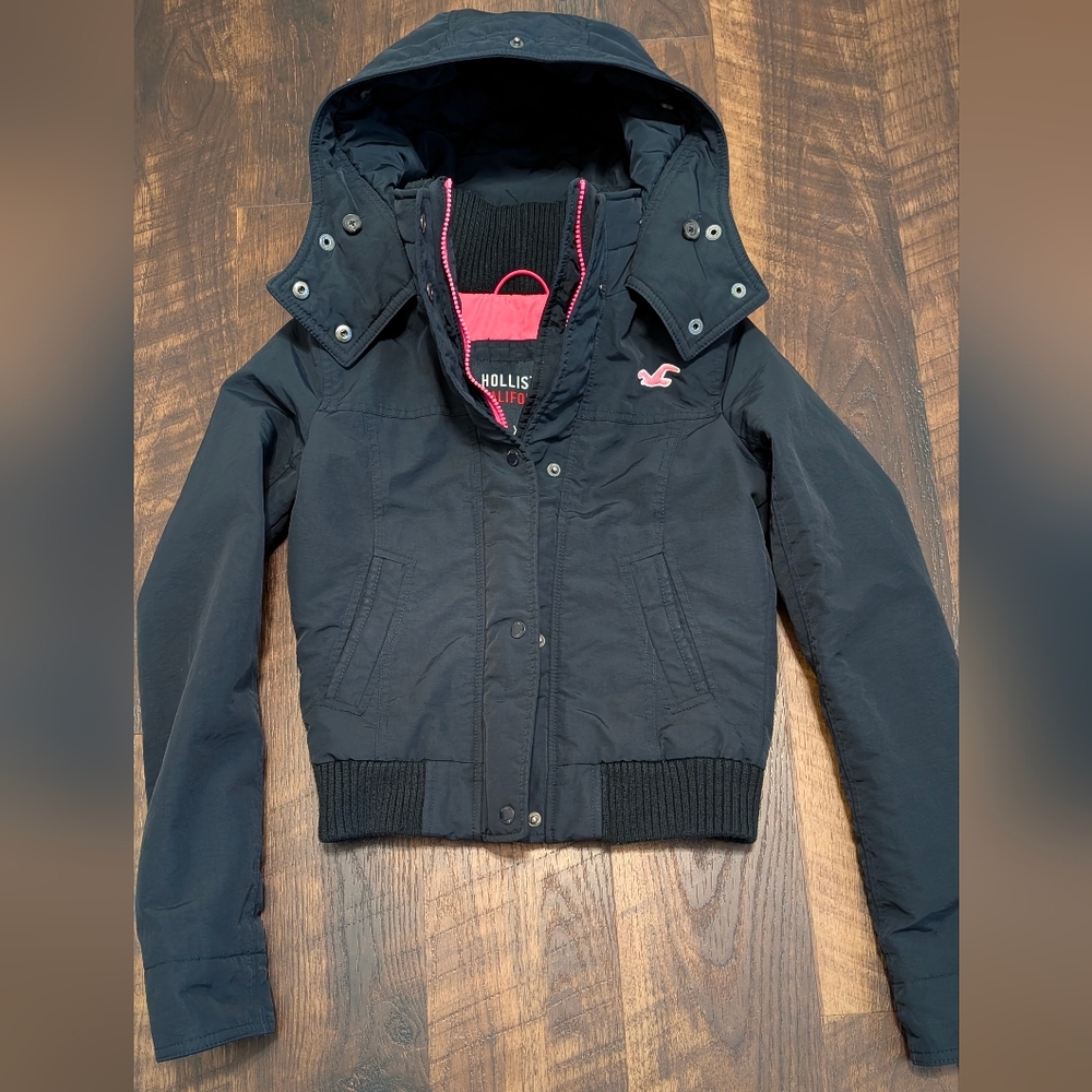 Hollister California Y2K Jacket Hot Pink Accents Scuba Hood With Fur